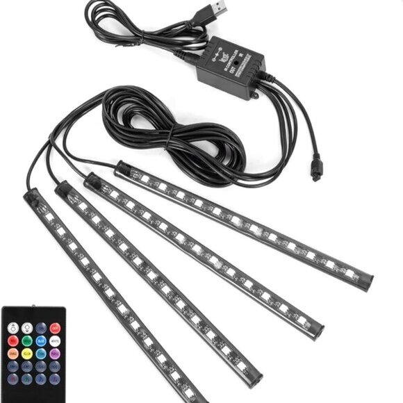 Car LED Strip Lights 4Pcs 48 LED Interior Multicolor Under Dash Lighting Kit - Picture 1 of 16